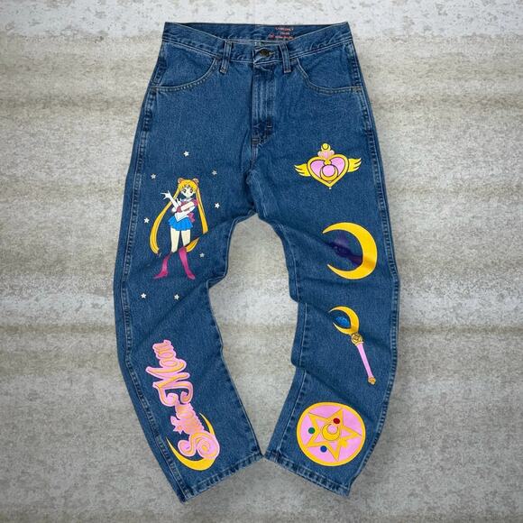 Vintage Sailor Moon Jeans Cash Only Medium Wash Regular Straight Leg Denim Y2K - Picture 1 of 3